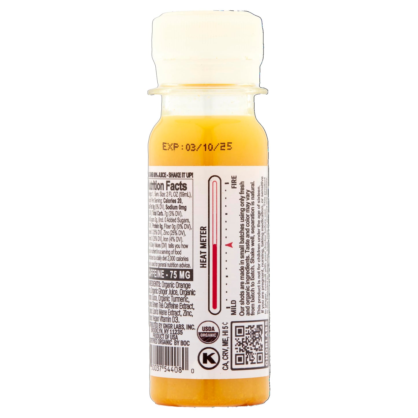 +GNGR Energy Booster - Organic Cold-Pressed Ginger Shot with Turmeric, Green Tea, Orange & Lemon Juice. Natural Energy Shot for Immune and Digestive