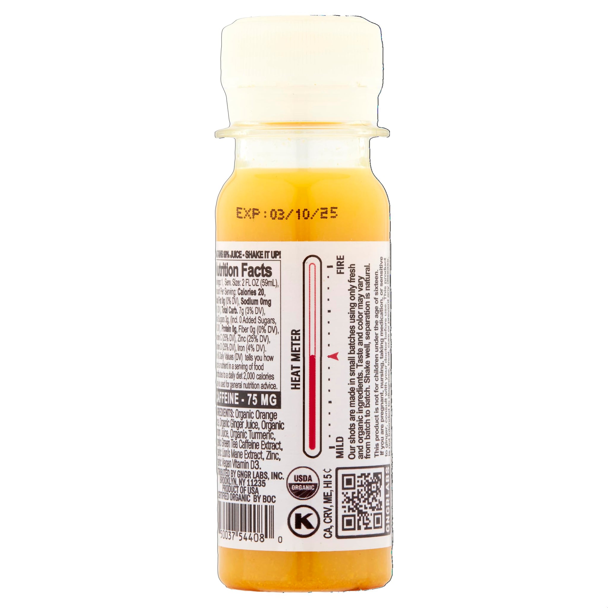 +GNGR Energy Booster - Organic Cold-Pressed Ginger Shot with Turmeric, Green Tea, Orange & Lemon Juice. Natural Energy Shot for Immune and Digestive