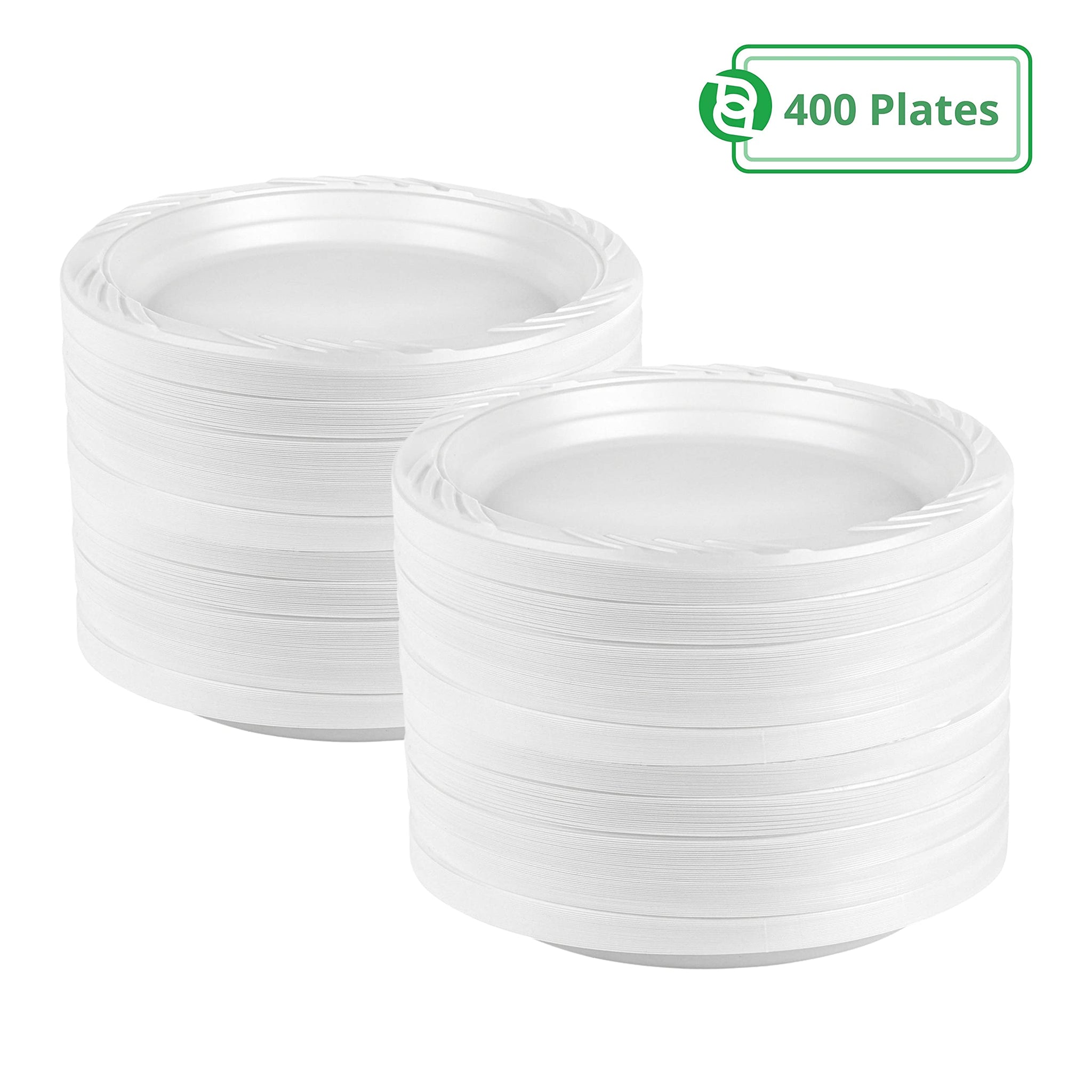 Blue Sky 6 Inch White Plastic Plates - [400 Count] Disposable Plastic Plates, Microwave Safe, Perfect for Birthday Parties, Weddings, Banquets