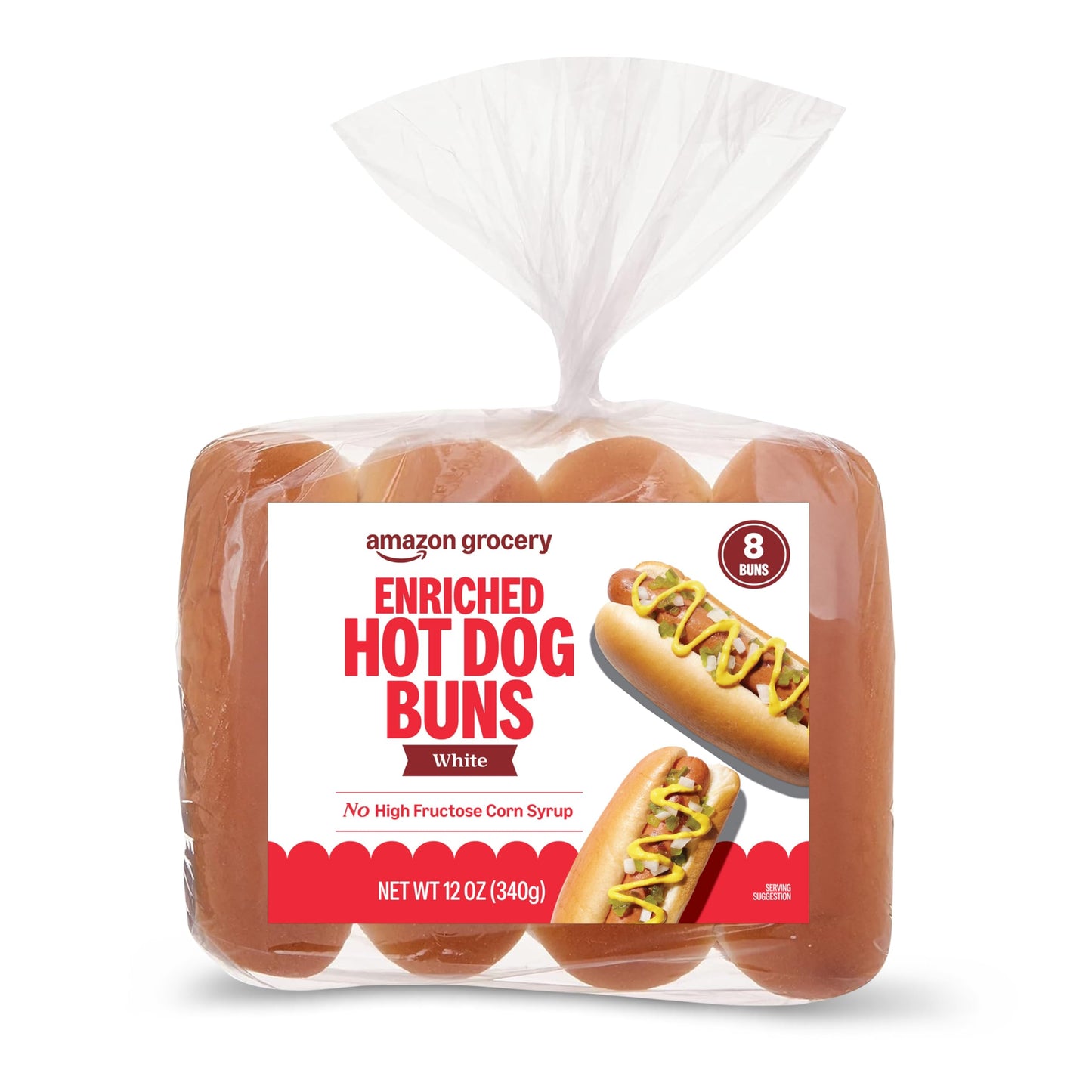 Amazon Grocery, White Enriched Hot Dog Buns, 12 Oz, 8 Ct