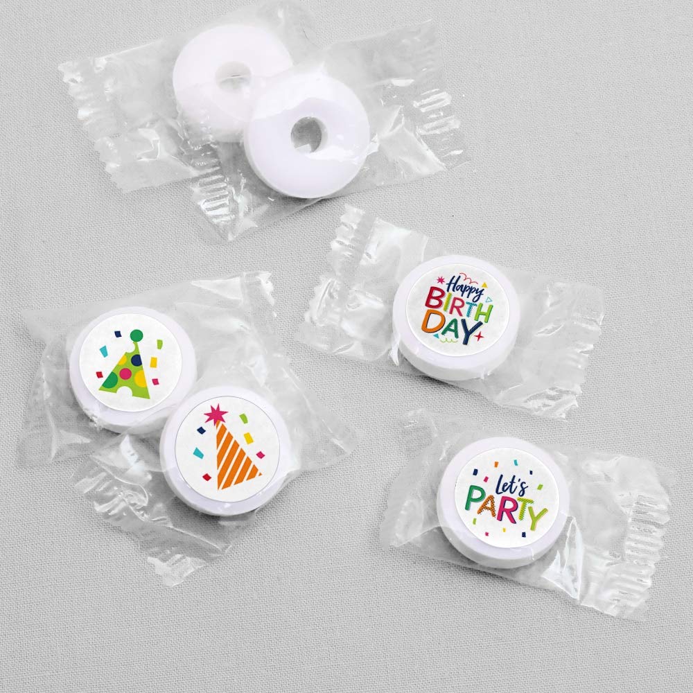 Big Dot of Happiness Cheerful Happy Birthday - Colorful Party Round Candy Sticker Favors - Labels Fit Chocolate Candy (1 Sheet of 108)
