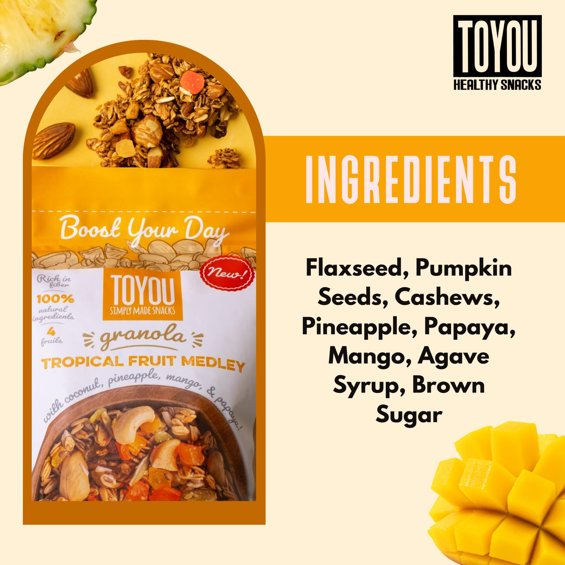 ToYou Snacks Granola, Dried Fruit and Granola Cereal, Gluten Free, Vegan, Healthy Snacks for Adults and Kids, Breakfast Cereal with Protein and Fiber