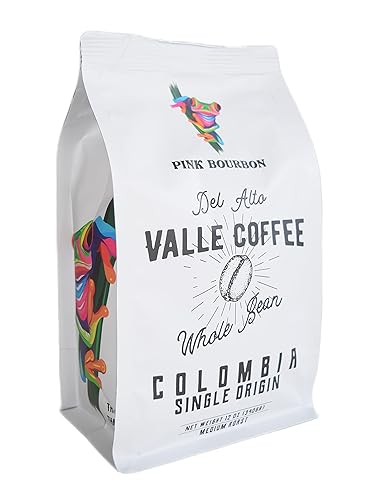 Del Alto Valle Coffee, Pink Bourbon, Colombia Single Origin, Whole Bean, Medium Roast, 12 oz (Pink Bourbon)