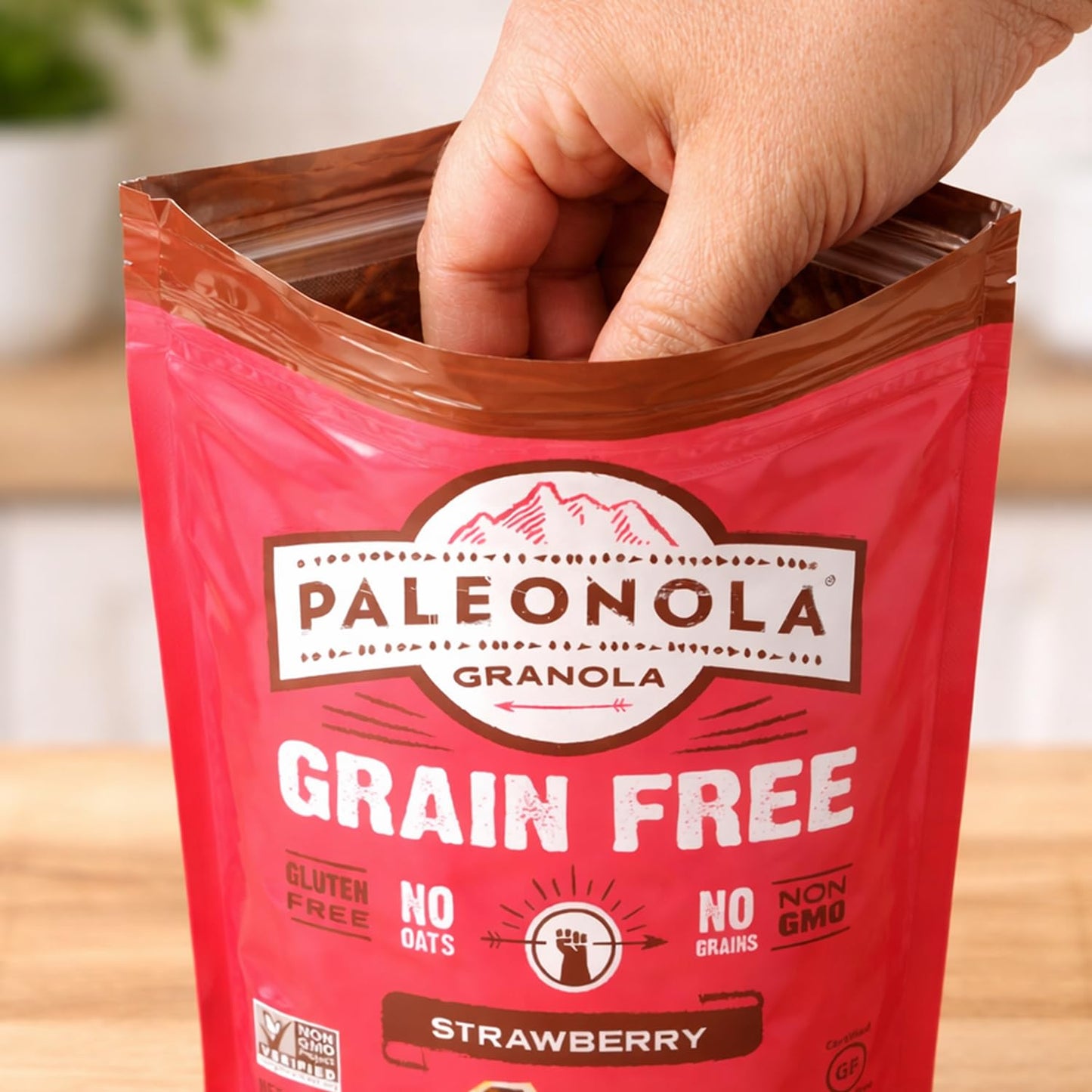 Paleonola Strawberry Grain Free Granola, 10 Oz Resealable Bag (Pack of 1) - Grainless Paleo Granola Blended w/Organic Maple Syrup, Almonds, Dried