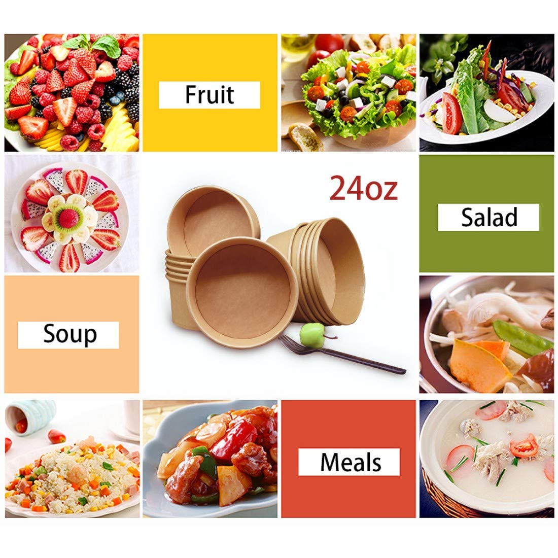 TOPtoper 24 Oz Large Paper Bowls?WITHOUT LIDS? 90 Pack Disposable Soup Bowls Plastic Free Party Supplies for Hot/Cold Food, Soup (24 OZ)