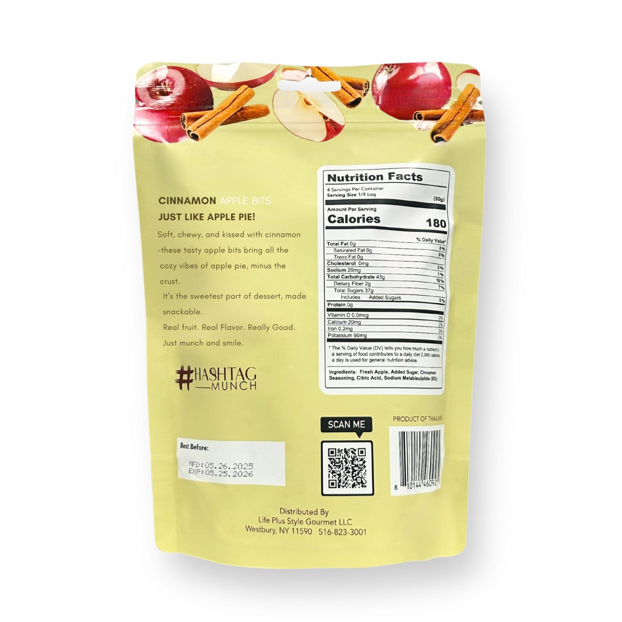 Premium Cinnamon Apple Bits 7 Oz Soft & Chewy All Natural 100% Real Dried Apple Fruit Slices Snack Tart & Sweet, Resealable Bag No Artificial Colors