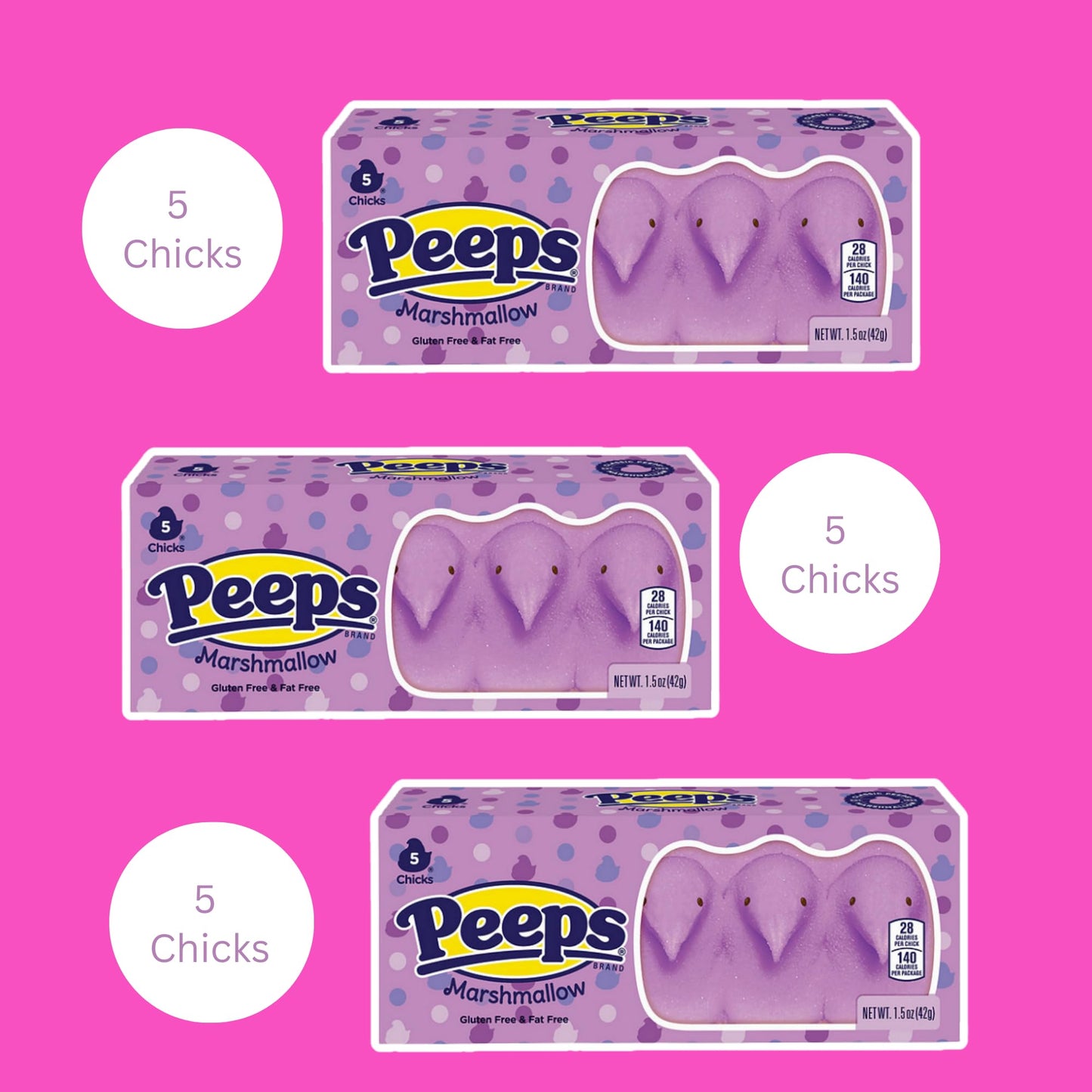 Sweetzo Peeps Chicks Marshmallows, Easter Basket Stuffers, 5 in Each Classic Candies, (Pack of 3) (Purple)
