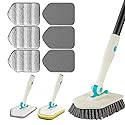 3 in 1 Scrub Cleaning Brush with Long Handle 51'' - Shower Bathtub Tub & Tile Scrubber Brush Include 1 Stiff Brush Head & 3 Scouring Pads & 3