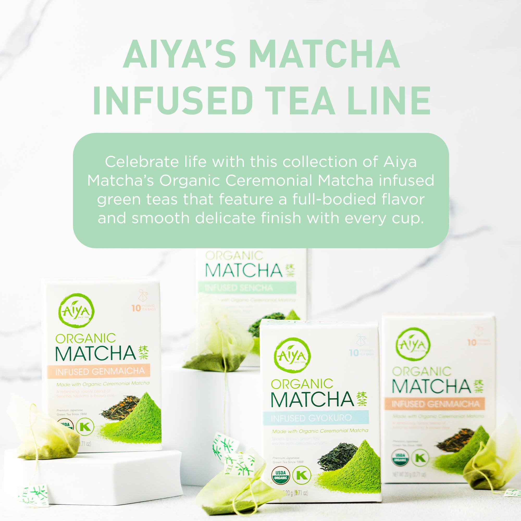Aiya Organic Matcha Infused Sencha | Organic Ceremonial Matcha Green Tea, Organic Sencha | 10 Count