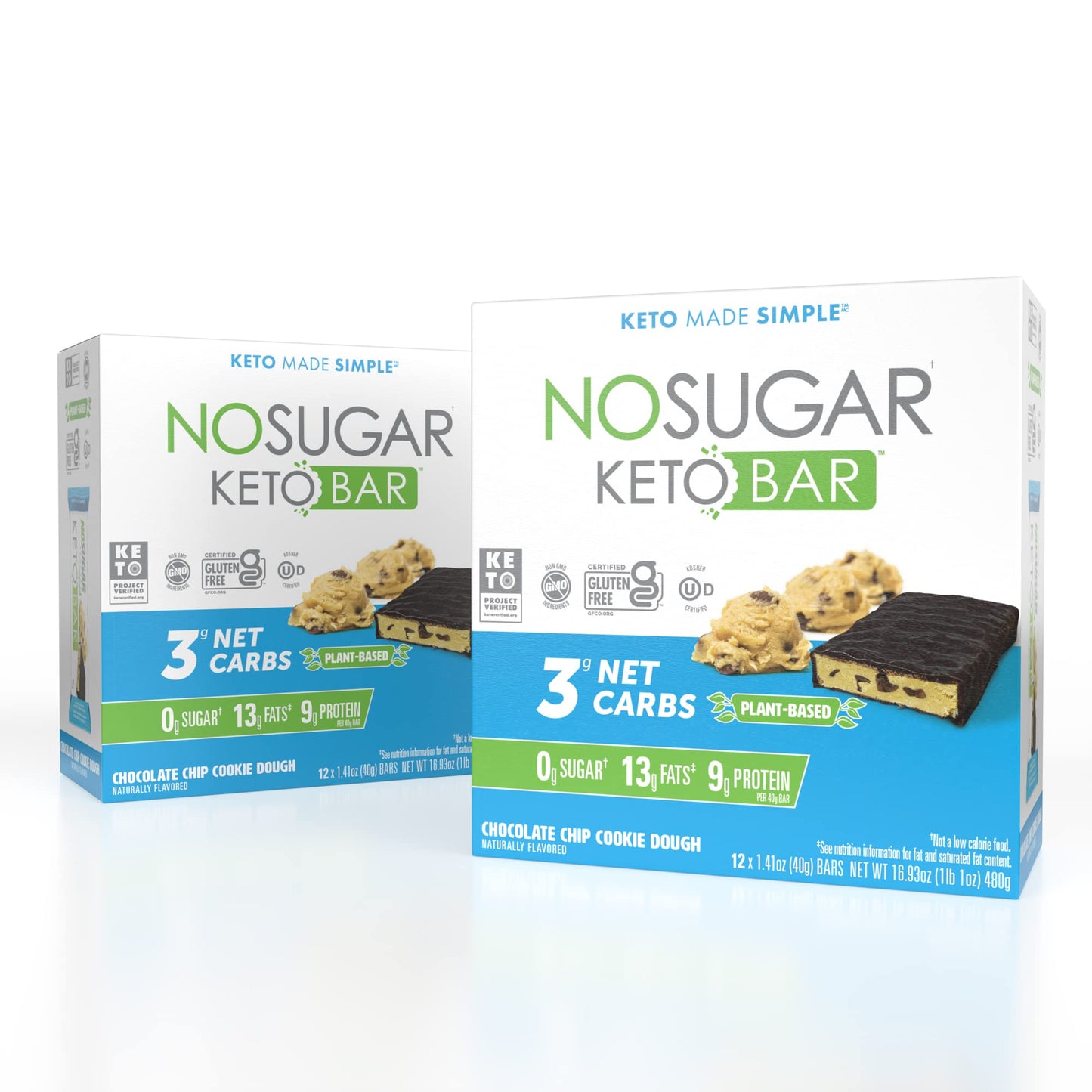 No Sugar Keto Bar Snack - Low Carb No Sugar Keto Snack Food with Keto Friendly Macros (24 x 1.41oz Bars, Chocolate Chip Cookie Dough)