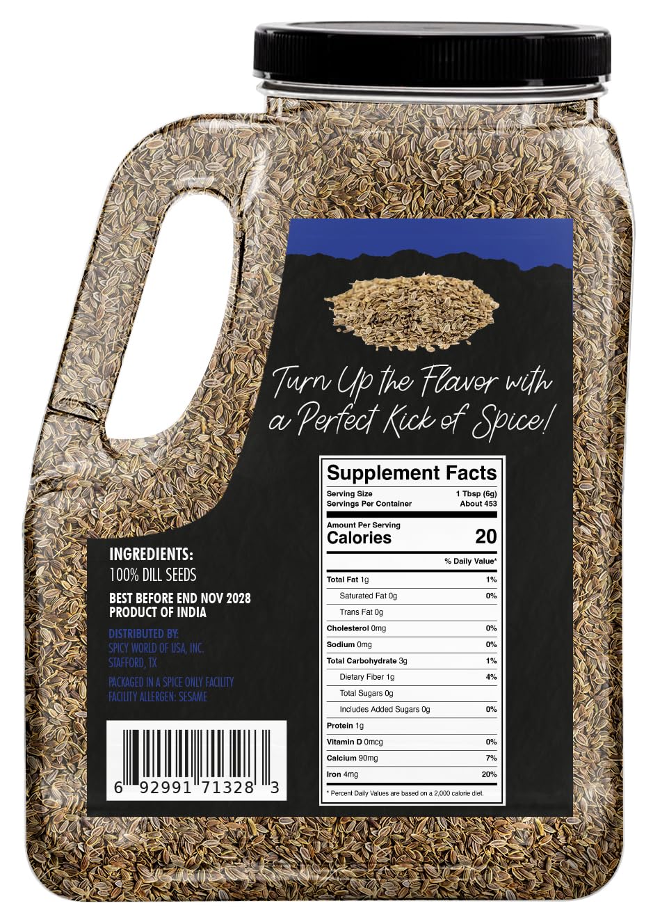 Dill Seeds 6 LB Jar - Bulk Jar, Whole Spice, Perfect for Pickling and Eating, Resealable - By Spicy World