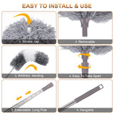 DEEHYO Microfiber Duster for Cleaning Fan, High Ceiling, Blinds, Furniture, Cars , 9PCS Extendable Feather Duster (Stainless Steel) 30 to 100 Inches