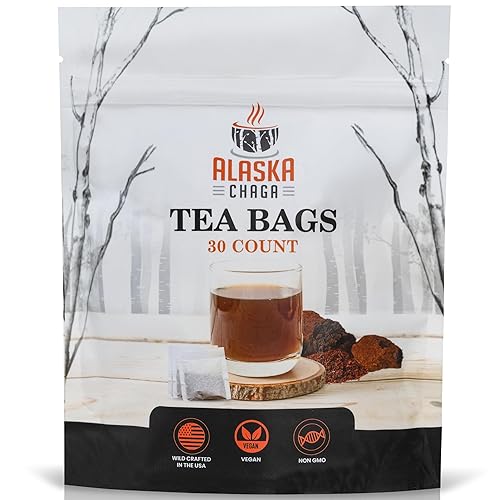 Alaska Chaga Tea - 30 Bleach Free Tea Bags - Organic, Wild Harvested, Caffeine-Free - Supports Immune System (30)