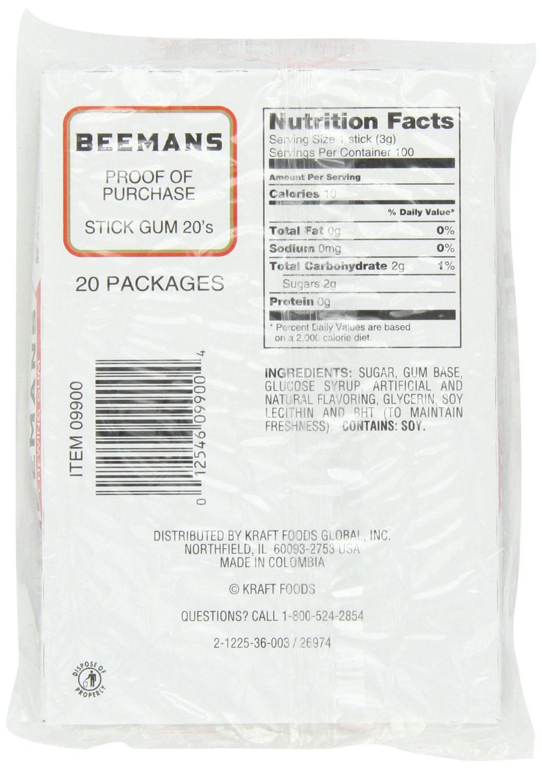 Beemans 5 Piece Chewing Gum, 20 count