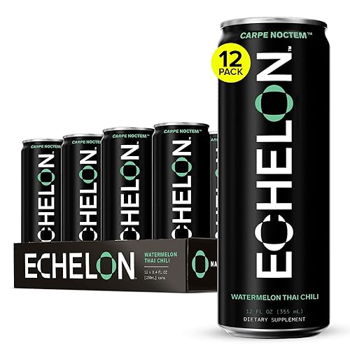 Echelon Pre-Workout Energy Drink | Watermelon Thai Chili | 12 Pack | Sustained Energy, Focus and Endurance Dietary Supplement | 300mg of Caffeine |