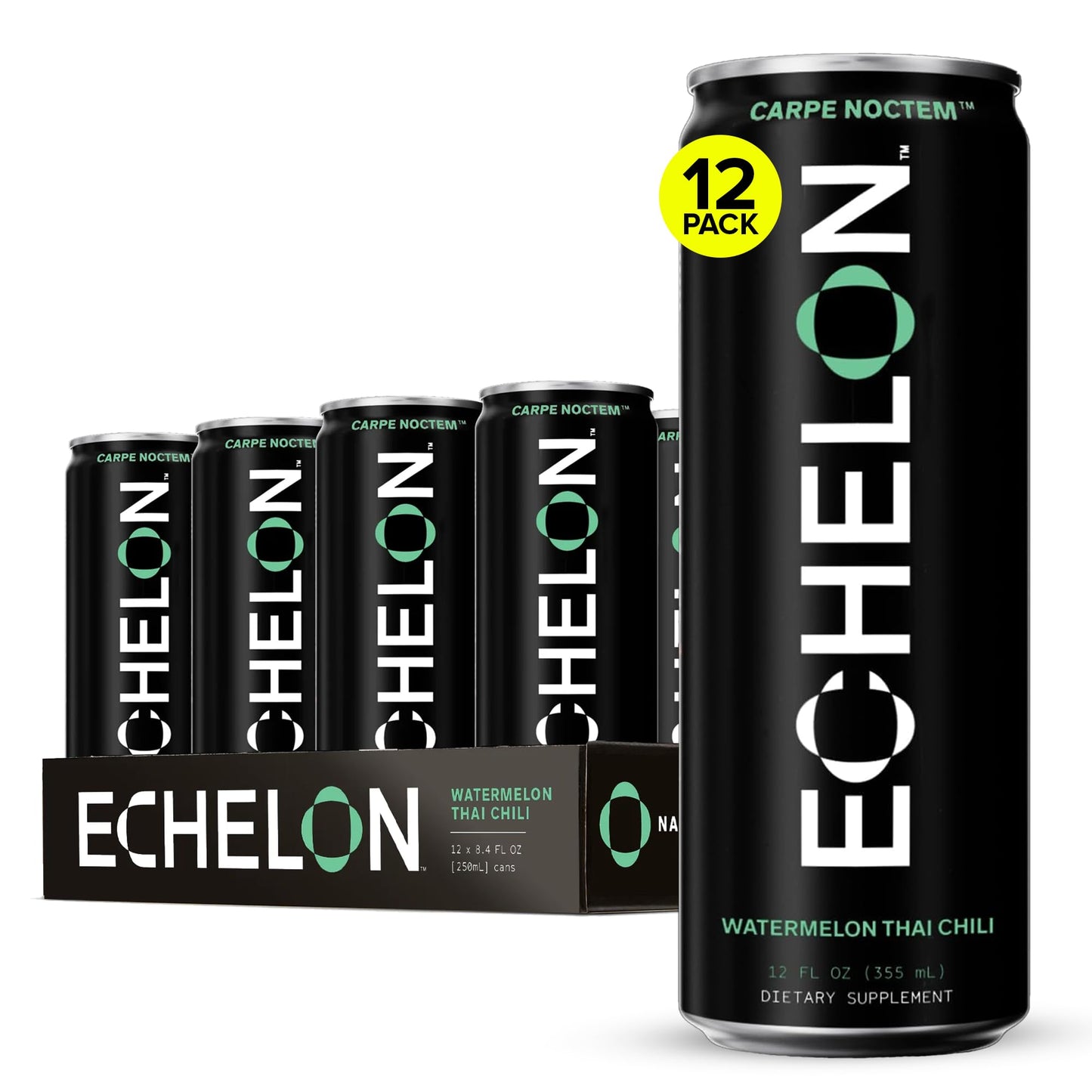 Echelon Pre-Workout Energy Drink | Watermelon Thai Chili | 12 Pack | Sustained Energy, Focus and Endurance Dietary Supplement | 300mg of Caffeine |