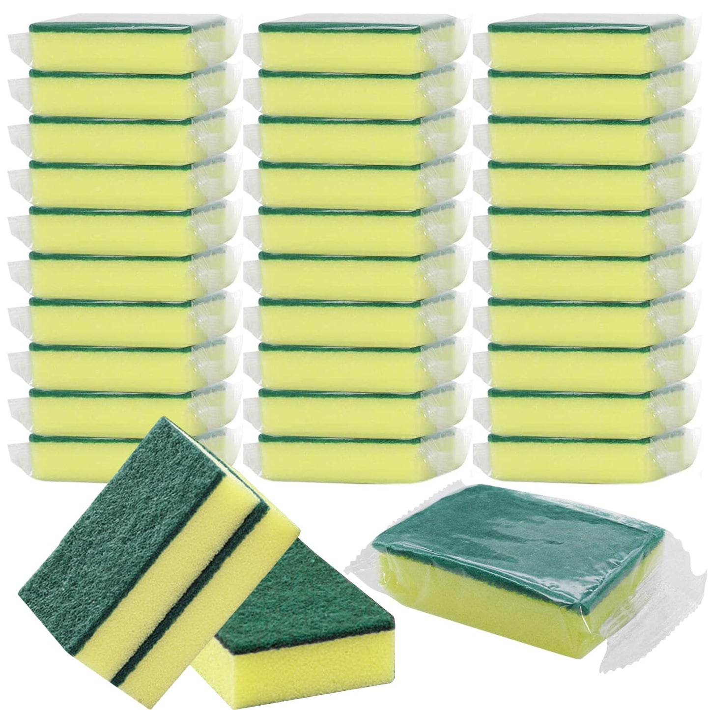 GWZiehory 30 Pack Kitchen Sponges Individually Wrapped, Non-Scratch Scouring Pads Bulk Scrub Sponges for Cleaning Kitchen and Household, Car, Dish