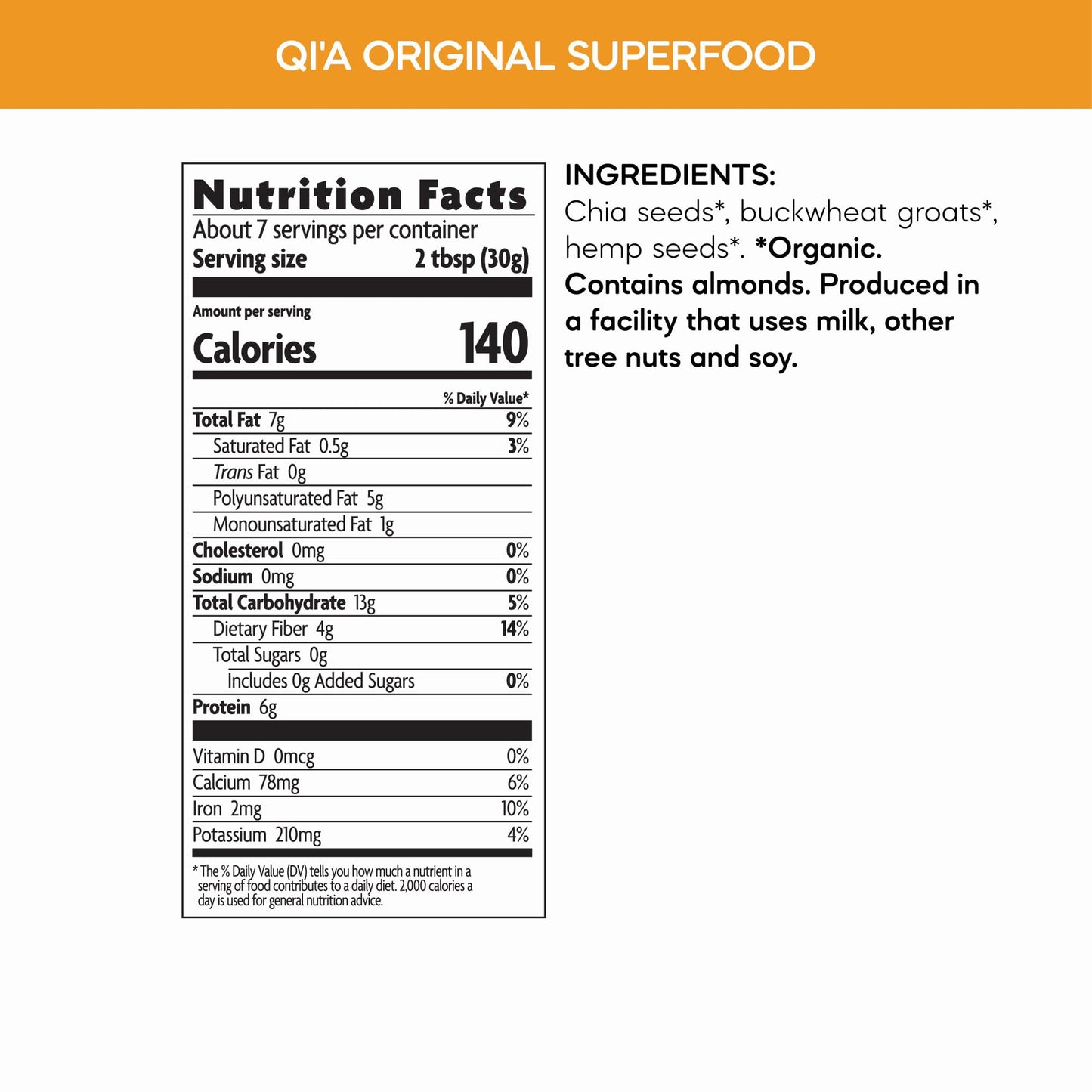Nature's Path Organic Qi'a Gluten Free Superfood Chia, Buckwheat & Hemp Cereal, Original, 7.9 Ounce