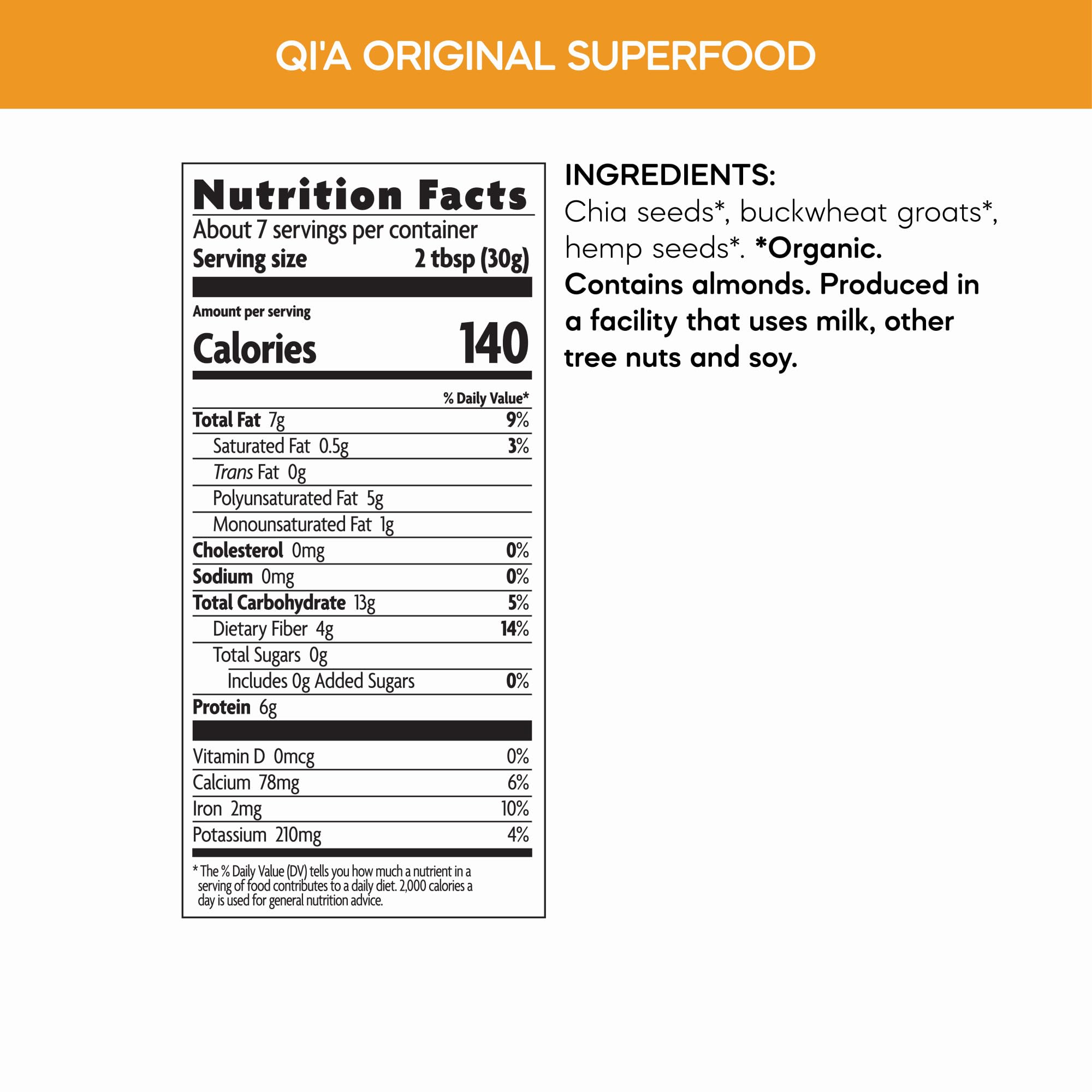 Nature's Path Organic Qi'a Gluten Free Superfood Chia, Buckwheat & Hemp Cereal, Original, 7.9 Ounce
