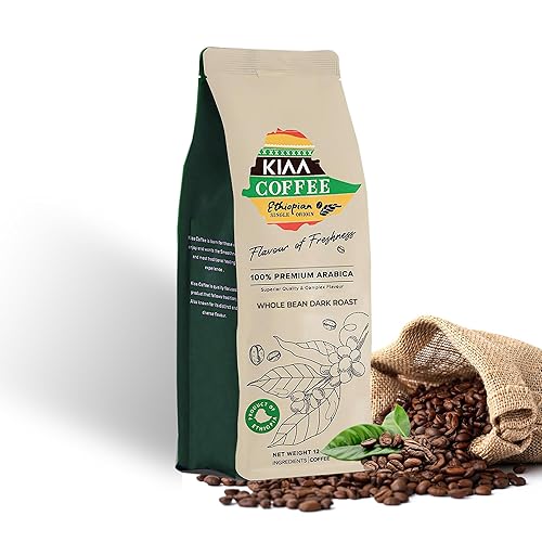 KIAA Ethiopian Premium Whole Bean Dark Roast - 12oz, 100% Organic Arabica, Full-Bodied Bold Flavor, Rich & Smooth, Perfect for Espresso, French Press