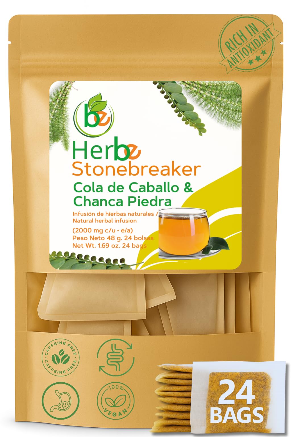 Chanca Piedra & Horsetail (Cola de Caballo) Herbal Tea - 24 Tea Bags (2000 mg Each) - Traditional Herbal Infusion - 100% Natural, Non-GMO