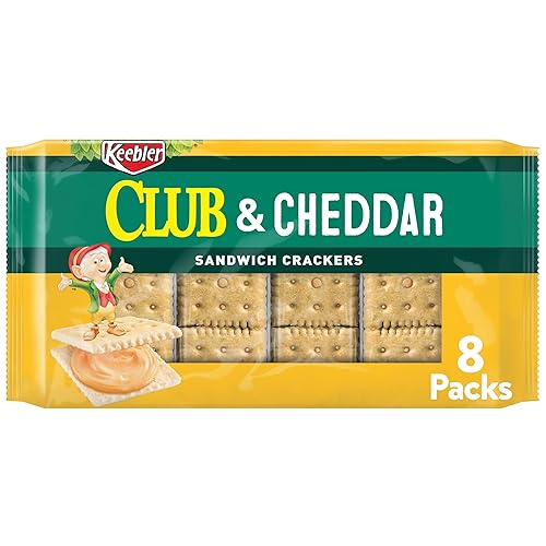 Keebler Sandwich Crackers, Lunch Snacks, Club and Cheddar, 11oz Tray (8 Packs)