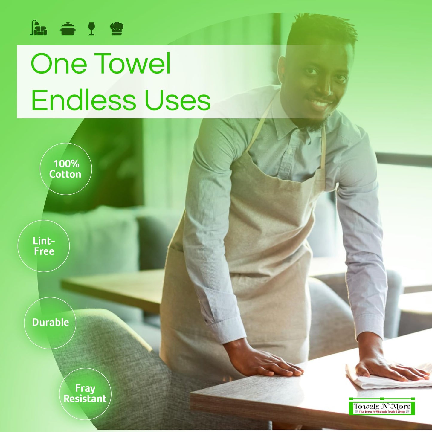 Towels N More 60 oz 31oz Cotton Kitchen Cleaning Towels, Reusable Bar Mop Towel, Commercial Grade Quality, Blue Stripe