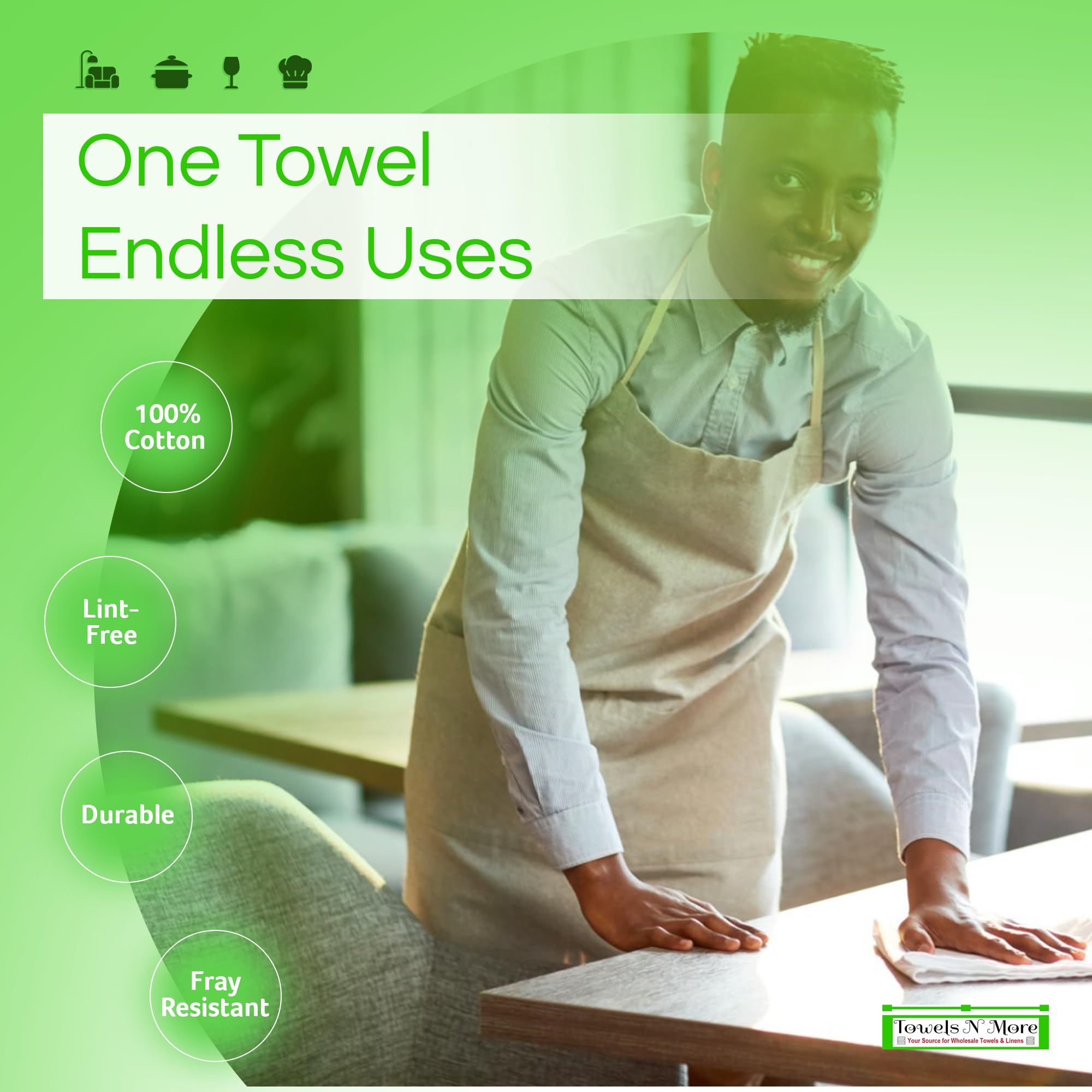 Towels N More 60 oz 31oz Cotton Kitchen Cleaning Towels, Reusable Bar Mop Towel, Commercial Grade Quality, Blue Stripe