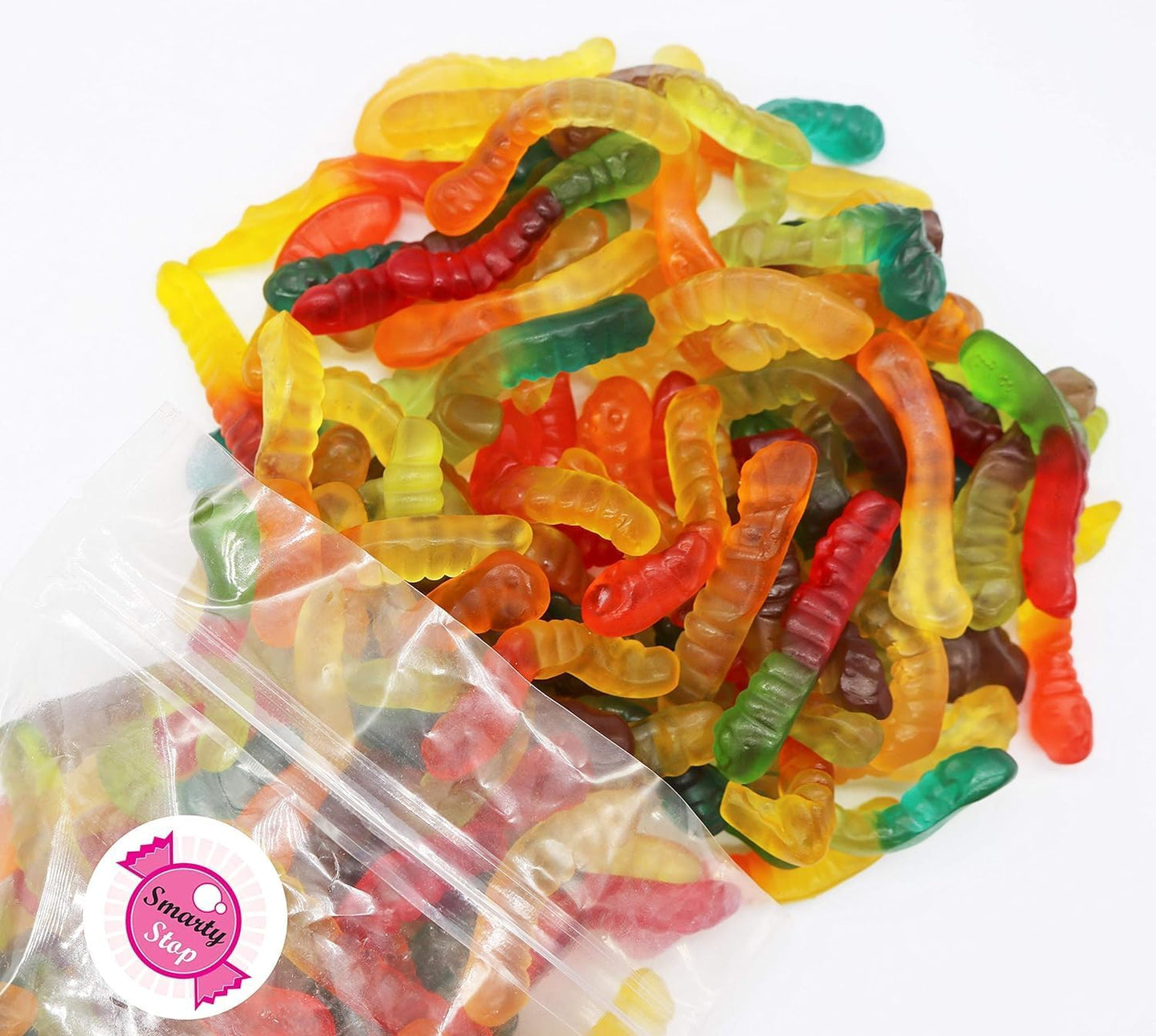 Smarty Stop Gummy Worm Candy - Edible Fruity Flavored Confectionery Snack (Assorted Fruit Worm, 2 Pound (Pack of 1))