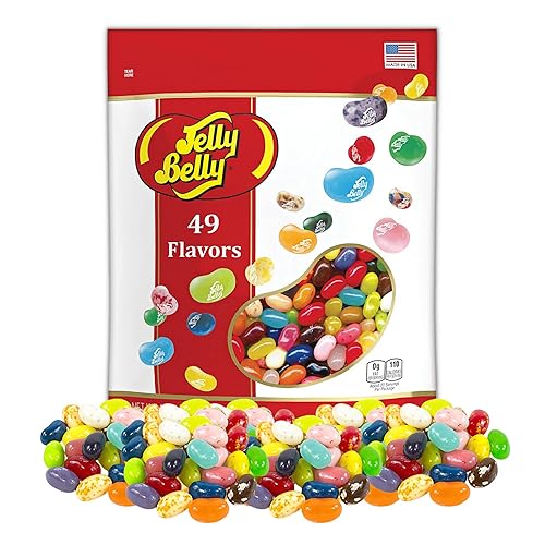 49 Assorted Jelly Bean Flavors Resealable Pouch, Gluten and Fat Free Shareable Bag of Fruity Chewy Candy, 1.31 LB