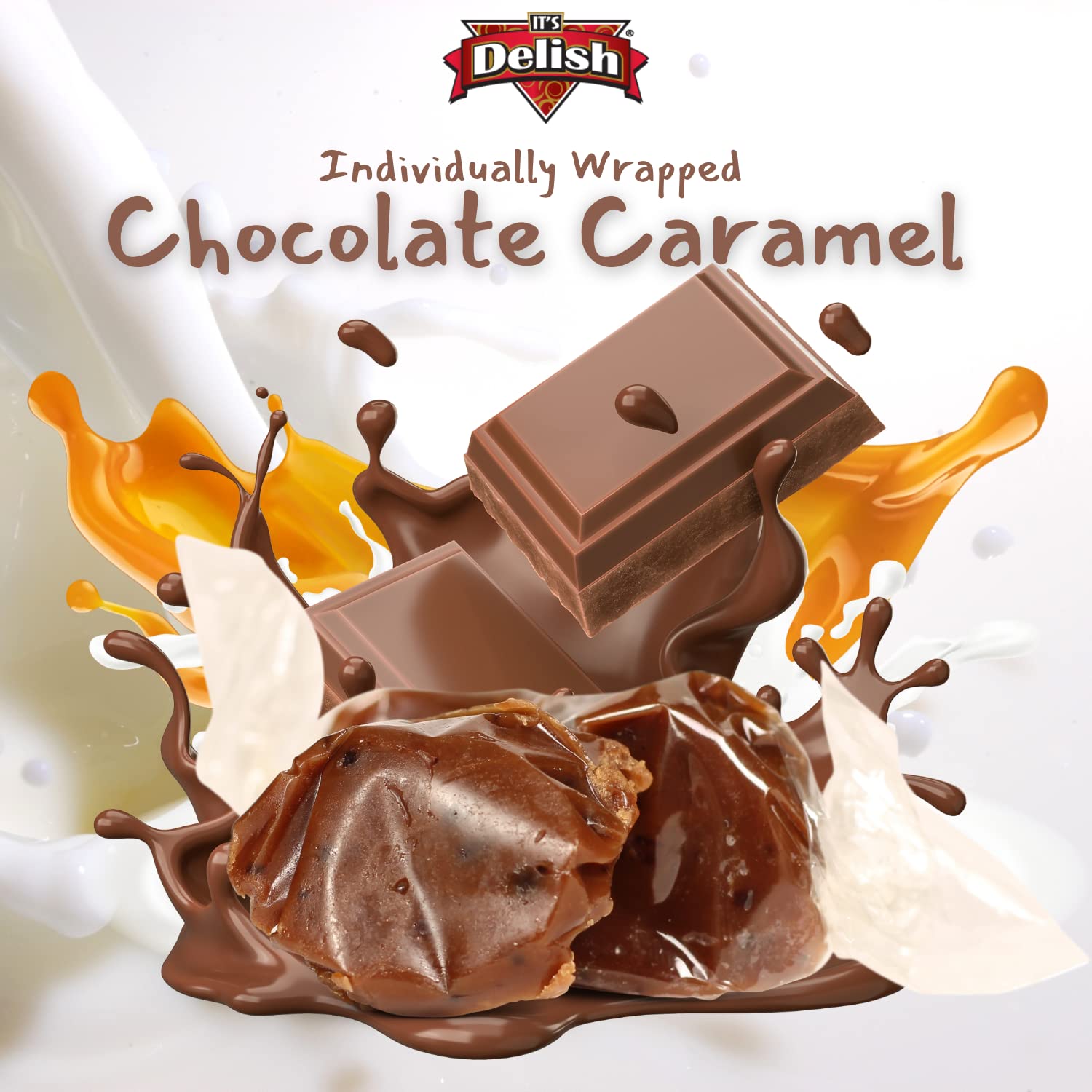 Chocolate Caramel by Its Delish, 4 Oz lbs Bulk - Individually Wrapped Handcrafted Soft Brown - Great Candy Gifts Party Sweets for Home Office |