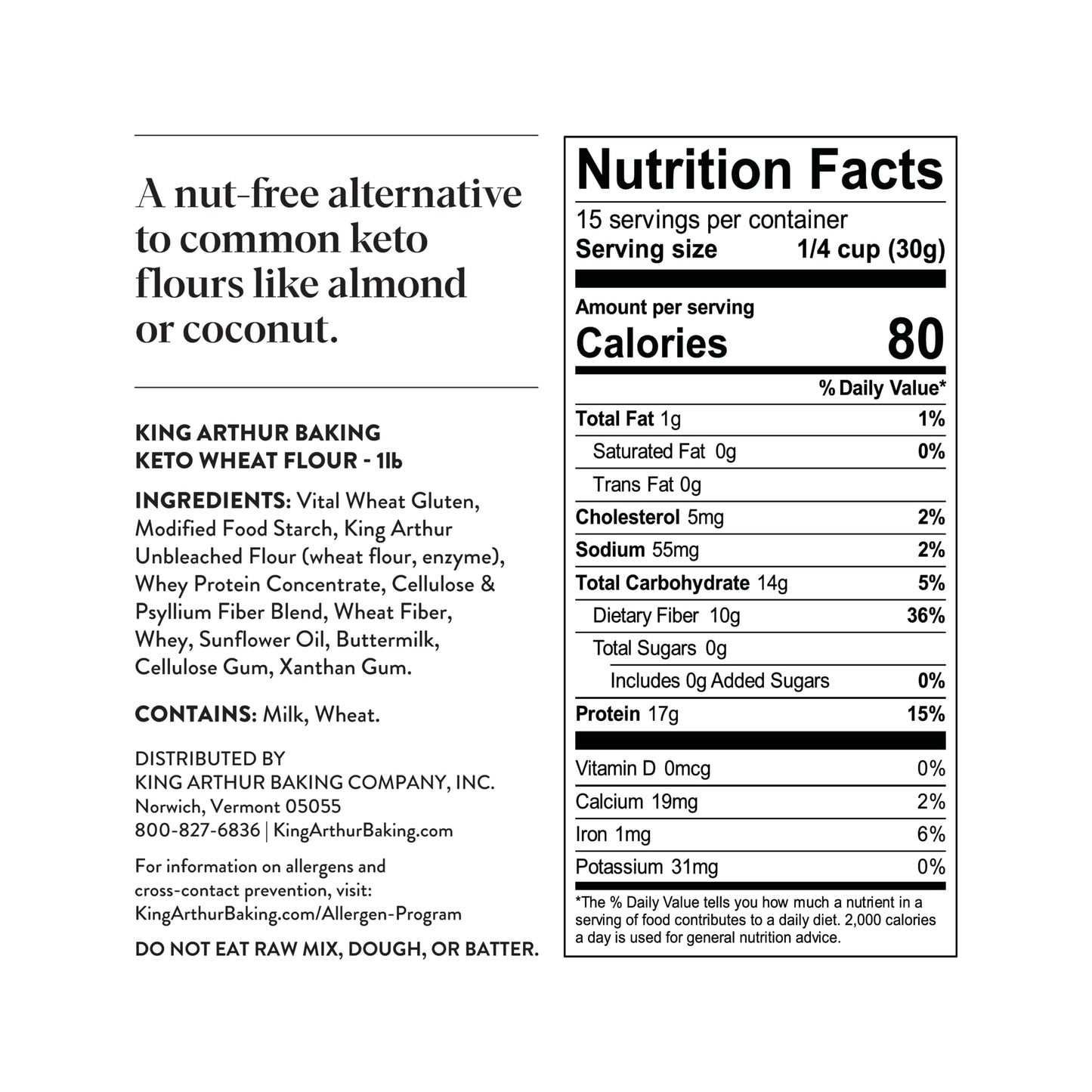 King Arthur Keto Wheat Baking Flour: 1:1 All-Purpose Flour Substitute, 1 lb (Pack of 1) - Low-Carb Baking Solution for Bread & More, Non-GMO