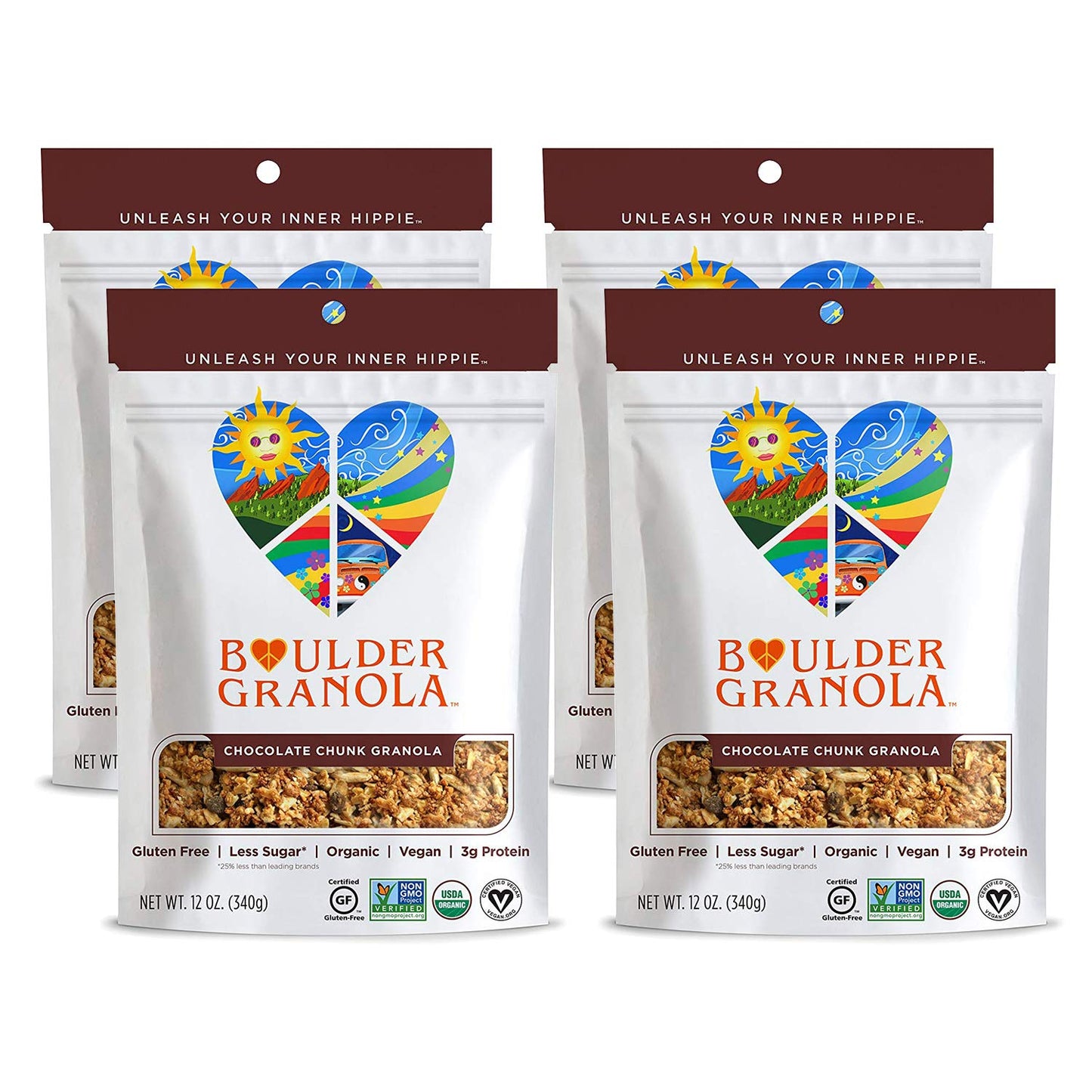 Boulder Granola Organic Gluten-Free Low-Sugar Healthy Granola (Chocolate Chunk, 4 Pack, 12 ounce)