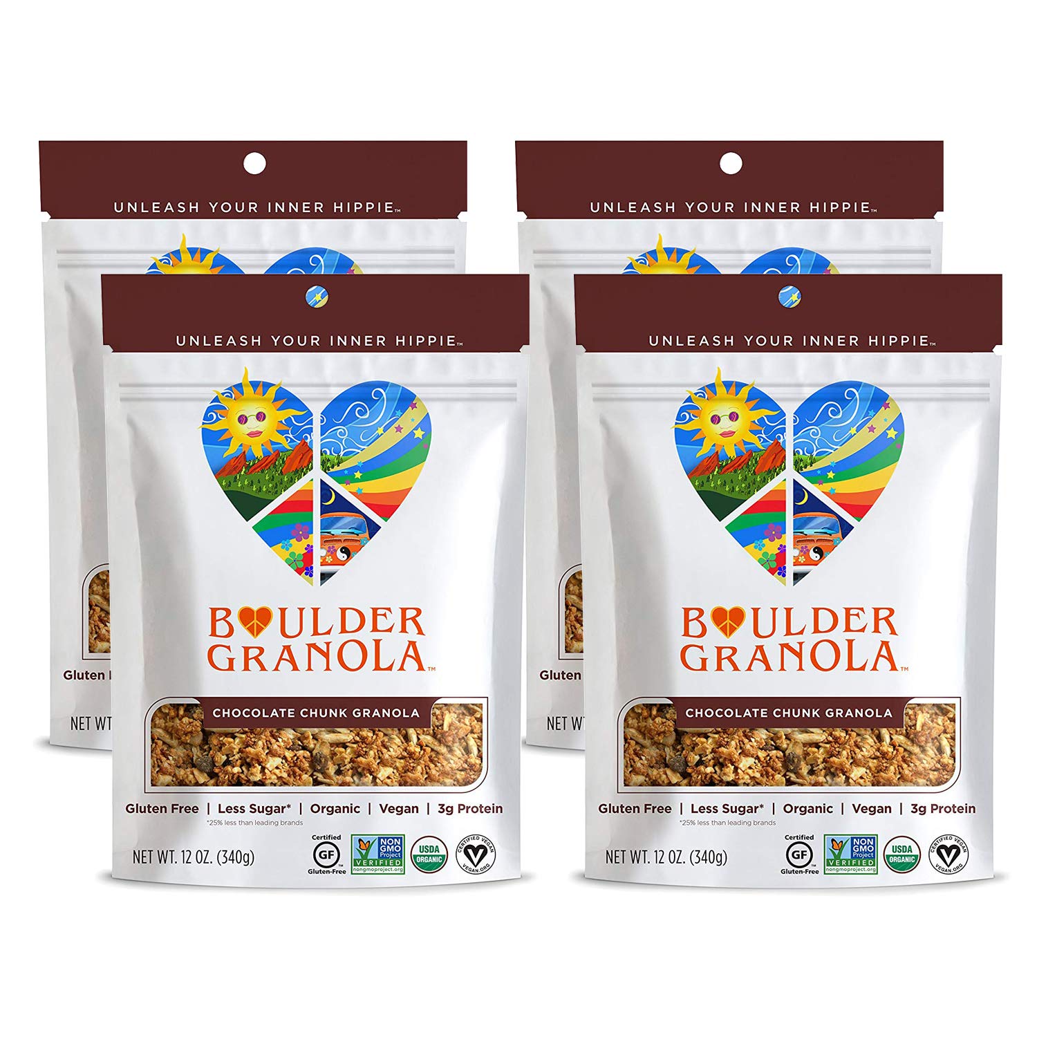 Boulder Granola Organic Gluten-Free Low-Sugar Healthy Granola (Chocolate Chunk, 4 Pack, 12 ounce)