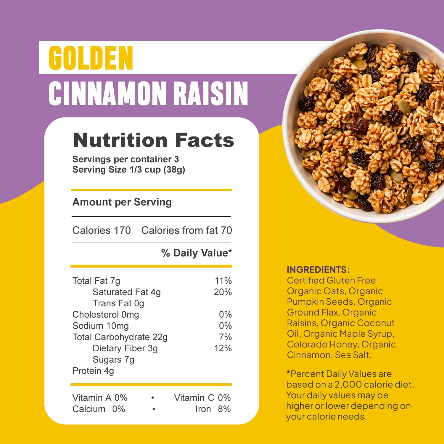 McCaffrey Golden Cinnamon Raisin Granola, Organic Granola Cereal, 4oz