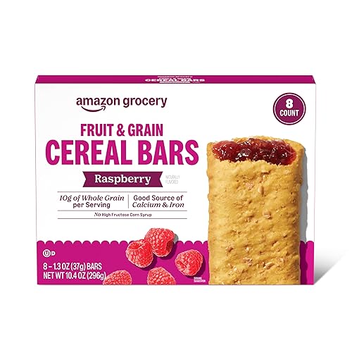 Amazon Grocery, Fruit & Grain Cereal Bars, Raspberry, 1.3 Oz, 8 Ct