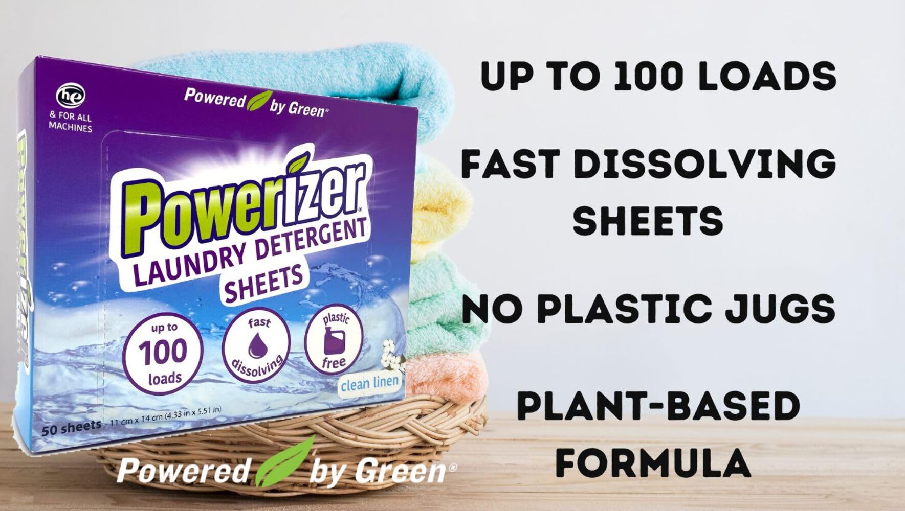 Powerizer Laundry Detergent Sheets - Up to 100 Loads |Eco-Friendly, Biodegradable, Plant-Based, Concentrated, No Plastic Jugs