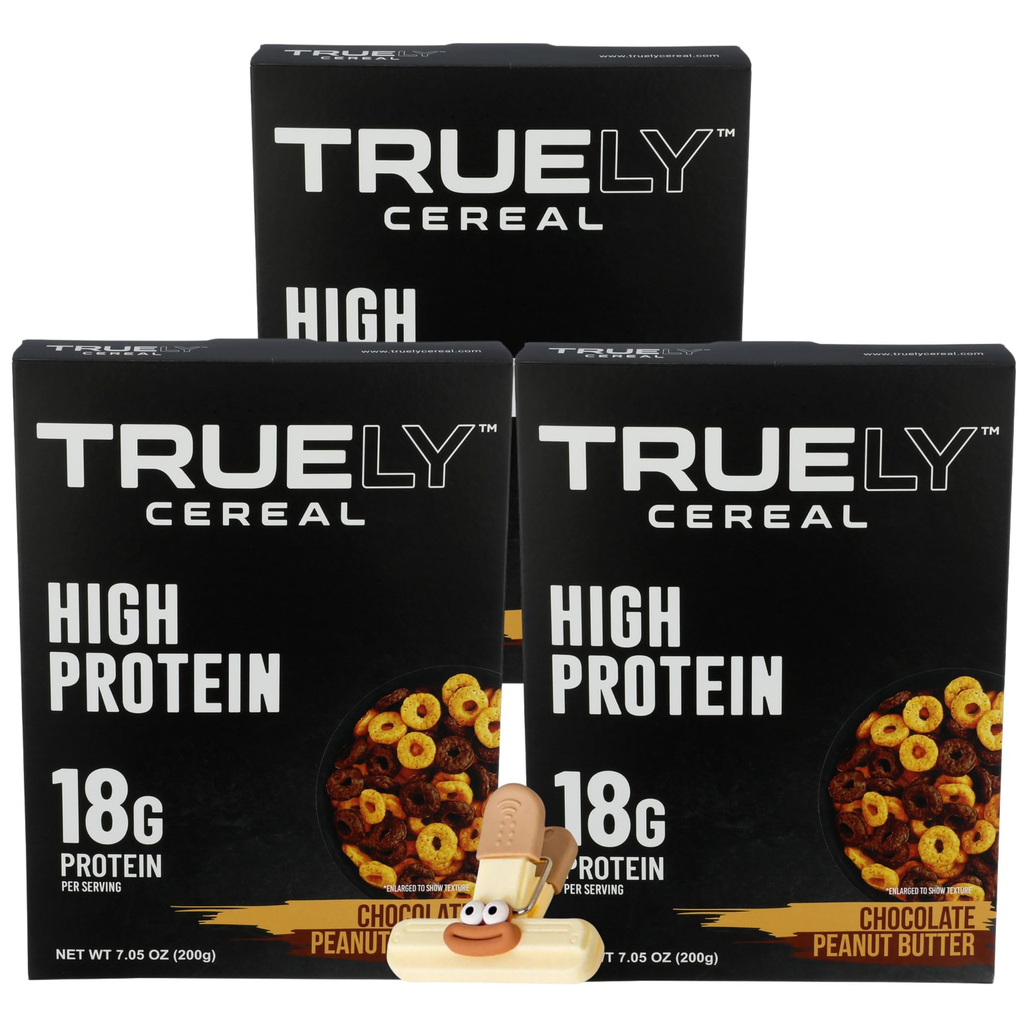 Truely Cereal Chocolate Pb - 3 Pack 7.05 oz Boxes - Protein for Breakfast - High Protein Snack - Protein Option - Truely Cereal with a Random Item