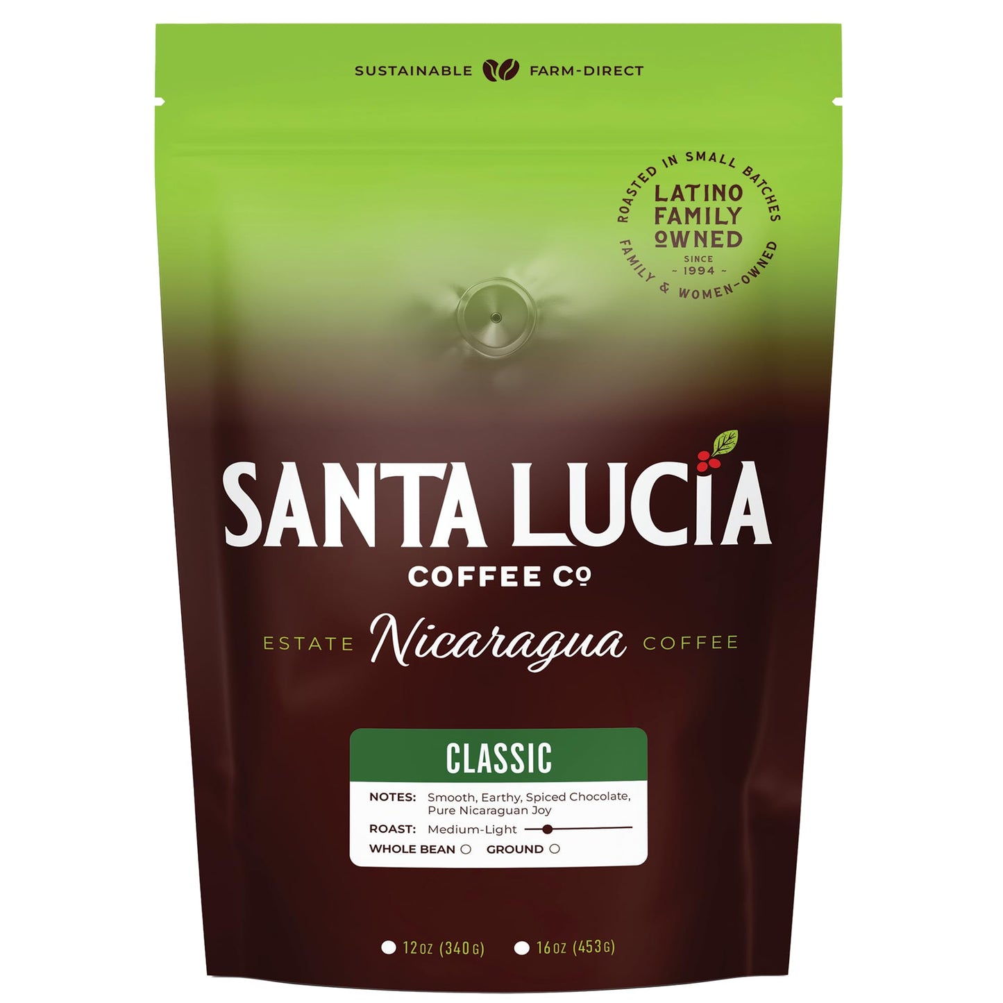 Santa Lucia Coffee - Grand Reserve Classic Medium Roast Nicaraguan Coffee - Medium Roast - 91 Point Specialty Grade - Low Acididity - Bright & Smooth