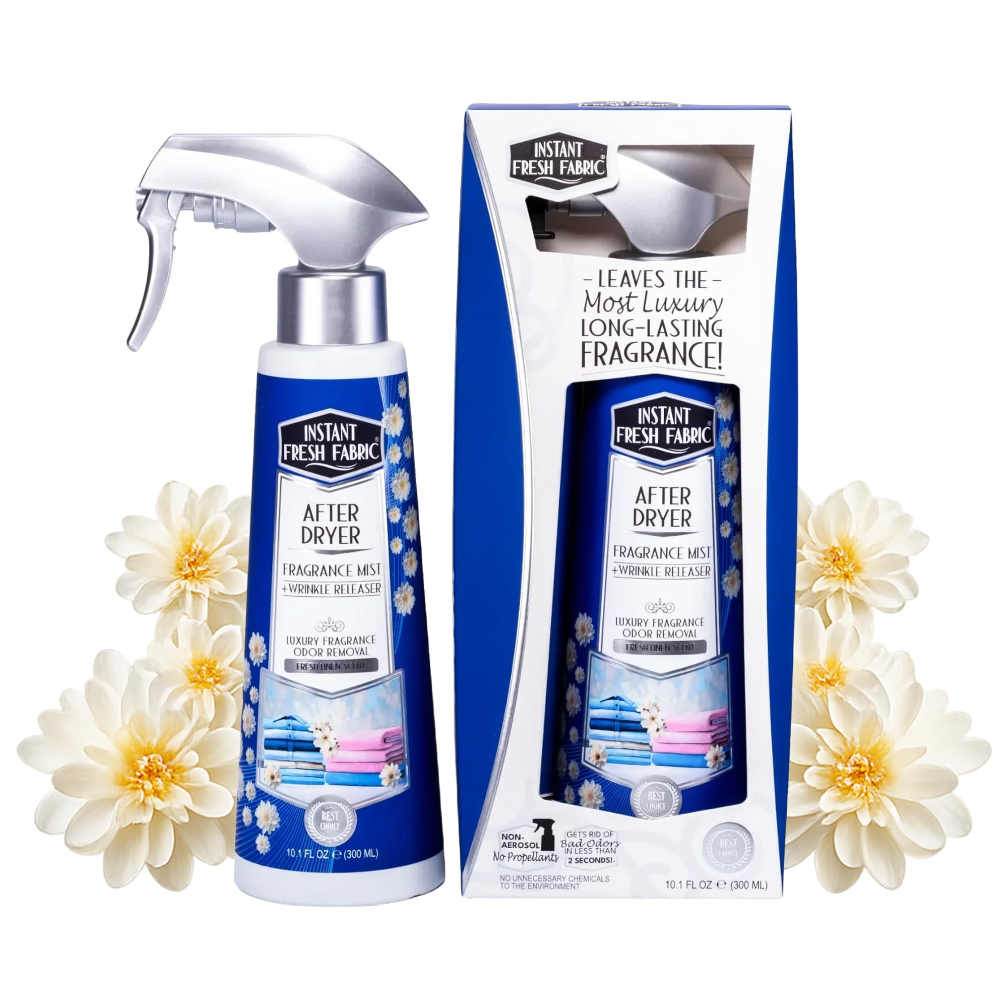 Instant Fresh Air After Dryer Fabric Freshener & Wrinkle Release Spray - For Clothes & Laundry - Luxury Fragrance Odor Remover & Wrinkle Releaser