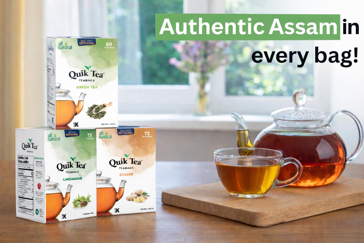 QuikTea Cardamom Tea Bags - 72 Count - Premium Assam Tea Paired with Warm and Soothing Cardamom Extracts. All Natural, Preservative Free - Easy