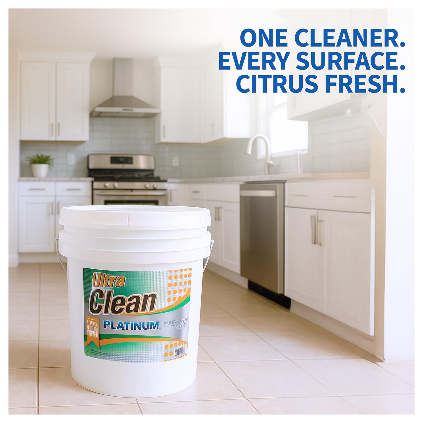 Ultra Clean Platinum Multipurpose Cleaner, Non-Abrasive and Bleach-Free, for Kitchen Counters, Bathroom Floors and Garage Spaces, Citrus, 5 Gallons