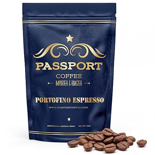 Passport Coffee Portofino Espresso - Medium-Light roast blend from Ethiopia, Costa Rica, Guatemala & Brazil. Flavor notes of caramel & brown sugar