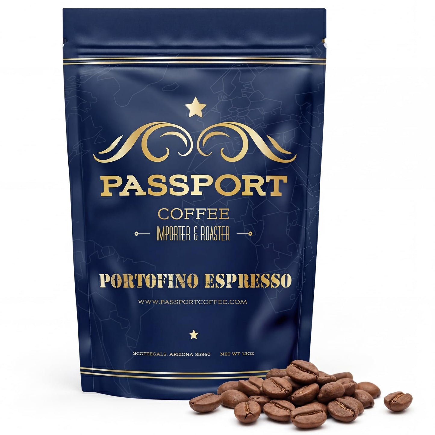 Passport Coffee Portofino Espresso - Medium-Light roast blend from Ethiopia, Costa Rica, Guatemala & Brazil. Flavor notes of caramel & brown sugar