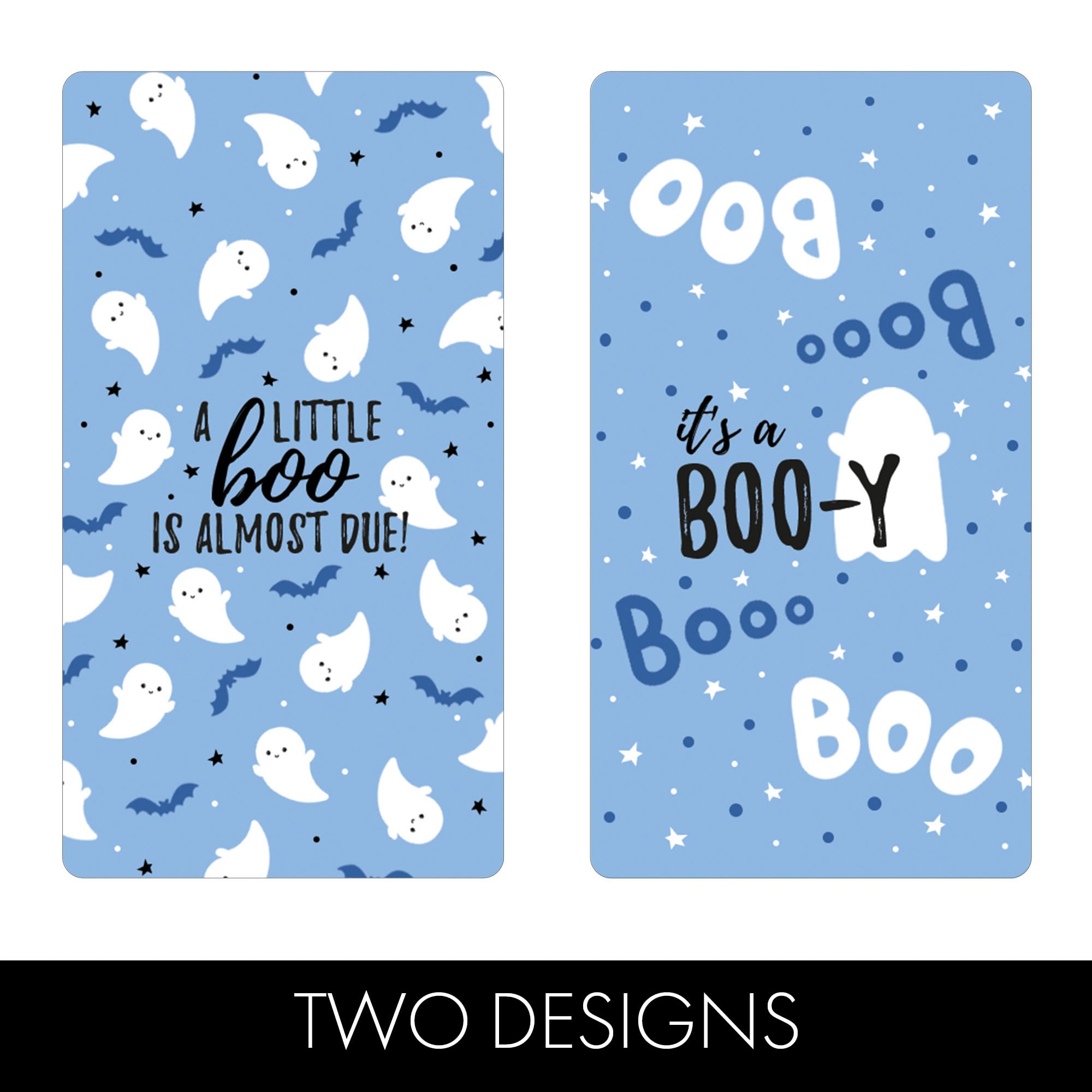 Blue A Little Boo is Almost Due Boy Baby Shower Mini Candy Wrappers, Halloween Baby Shower Party Favor Candy Stickers - 42 Count