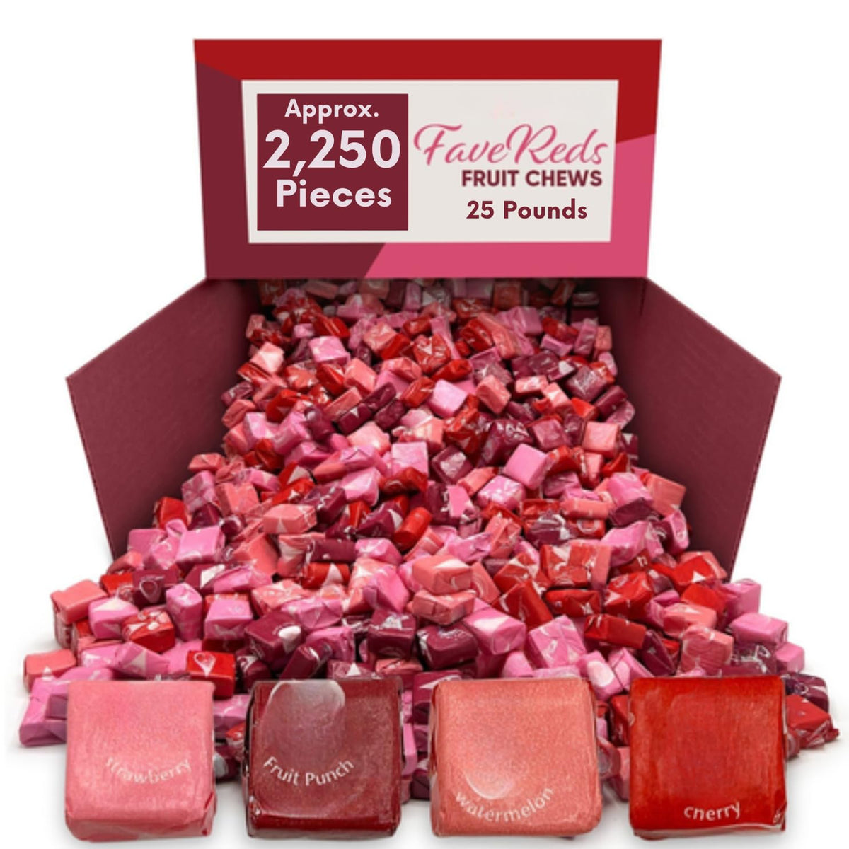 Chewy Fruit Candy Squares All Red Fruit Flavors Bulk Bag - 25 lb (Approx. 2250 pieces)