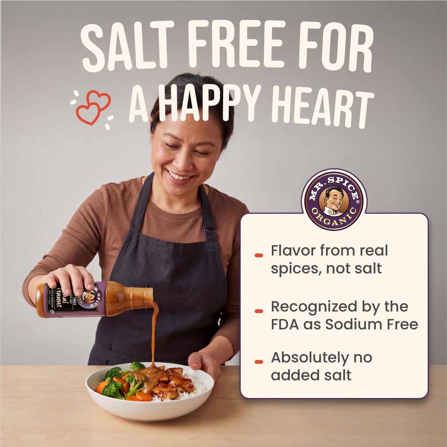 Mr. Spice Organic Thai Peanut Sauce, Salt Free Peanut Sauce & Dressing (0 mg/serving), Gluten Free, Low Sodium Sauces for Marinade, Wok, Air Fryer, No