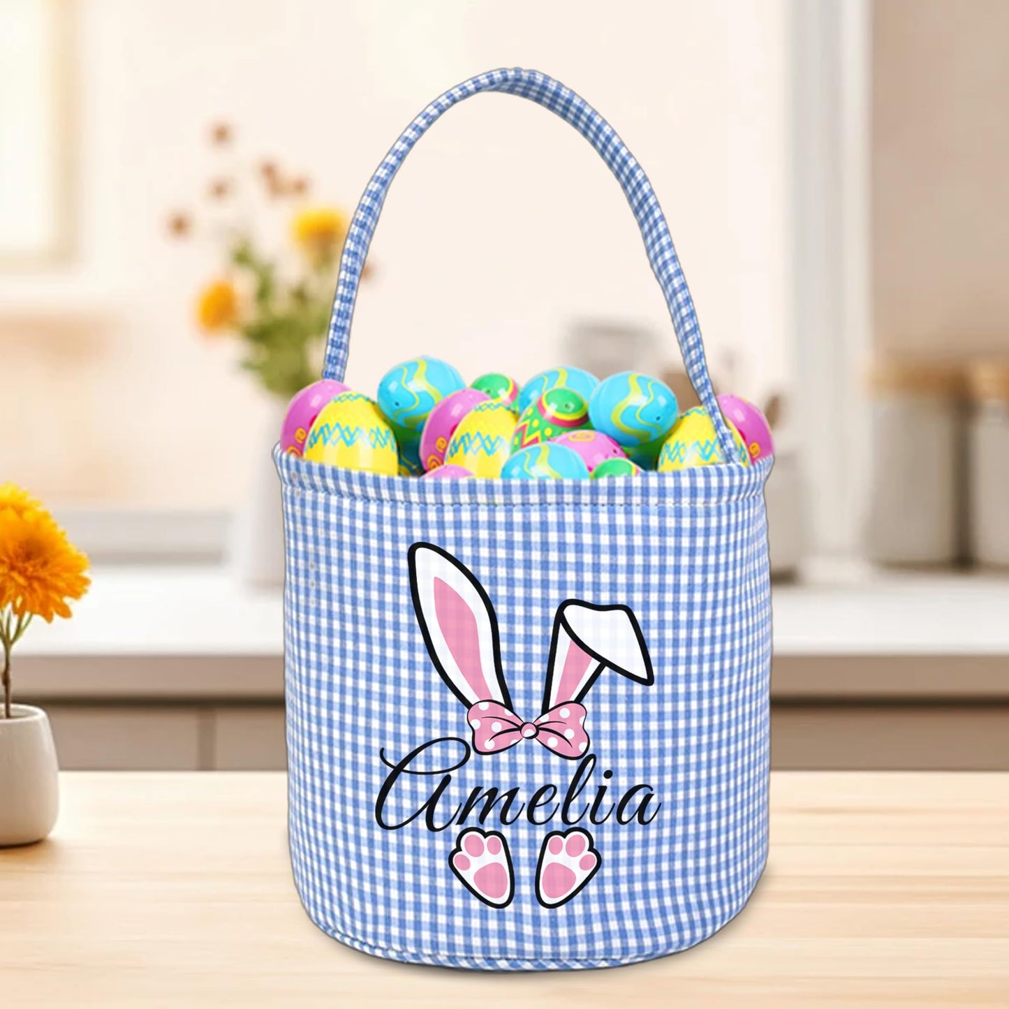 Custom Easter Basket with Name Personalized Printed Easter Baskets Customized Bunny Easter Basket Great Easter Gifts for Kids Girls Boys (Color03)
