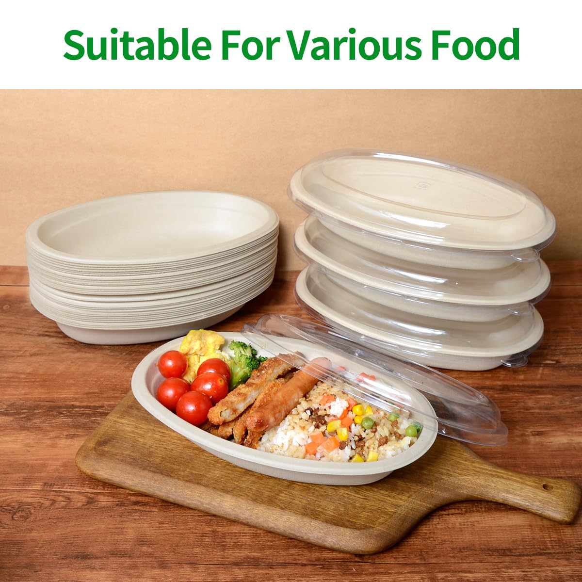 bloomoon 28 oz Oval Disposable Food Containers with Lids 50 Pack,Chipotle Style Bowl Oval with Lid Meal Prep Containers Disposable