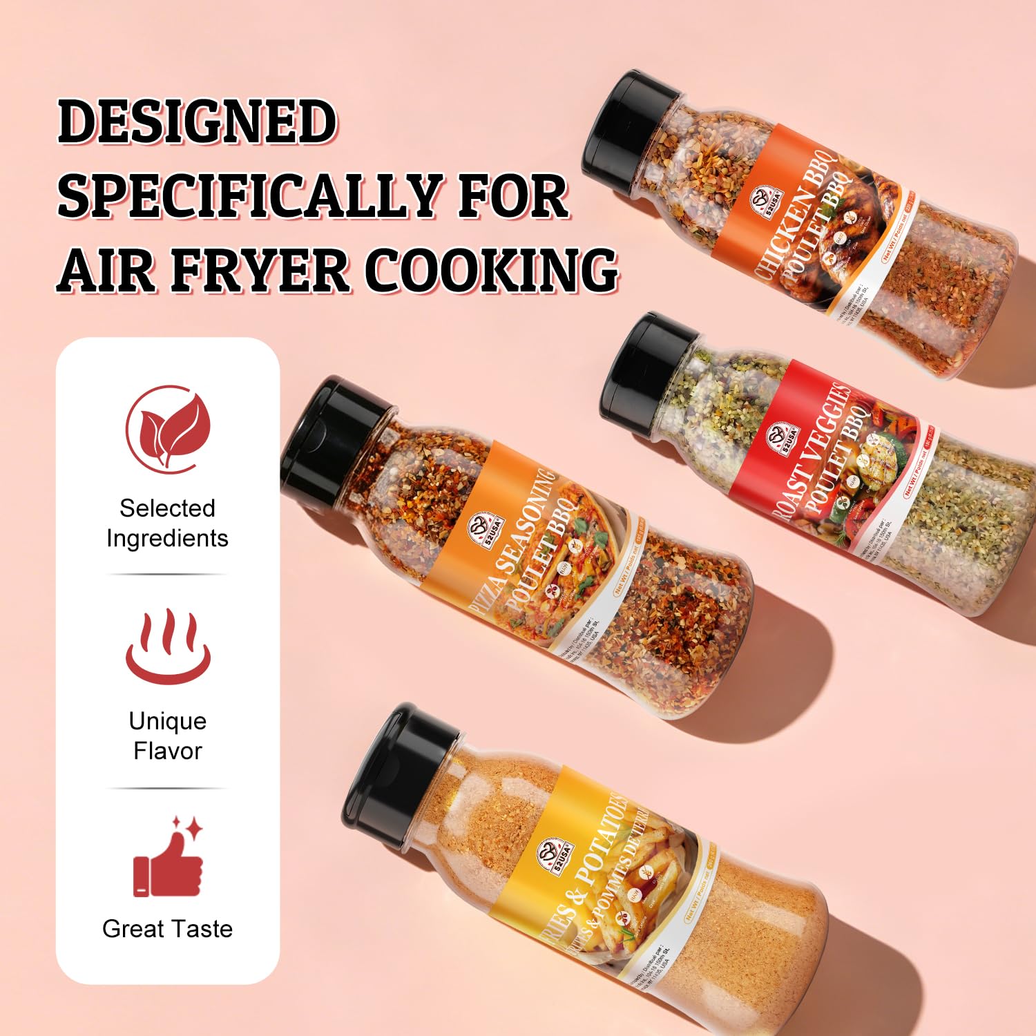 52USA Air Fryer Seasoning Blends Gift Set, 4 Pack Assorted Cooking Spices-Fries Potatoes, Pizza, Roast Veggies, Chicken BBQ Seasoning Mix, Purpose Dry